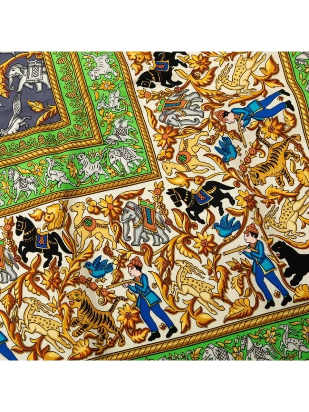 Hermes Carre 90 Chasse en Inde Indian Hunting Scarf Green Silk